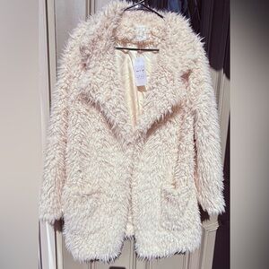Sadie & Sage Ivory Faux Fur Teddy Coat Hook & Eye Jacket NWT Size Large Boutique